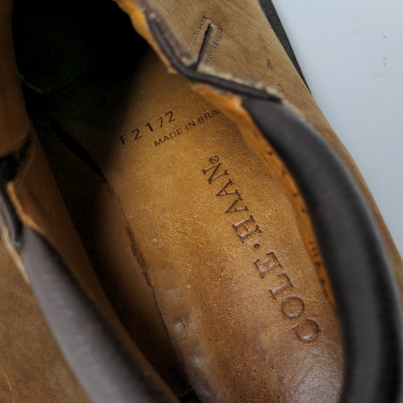 Cole Haan Leather Ankle Booties Chunky Heel Zipper Closure Brazil Brown Size 7B - Picture 6 of 14